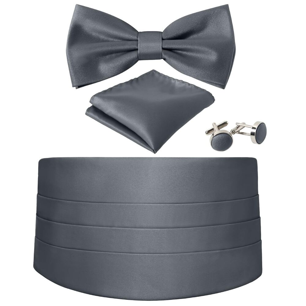 1036 Cummerbund and Bow Tie Set Solid Color Adjustable Formal 's Charcoal